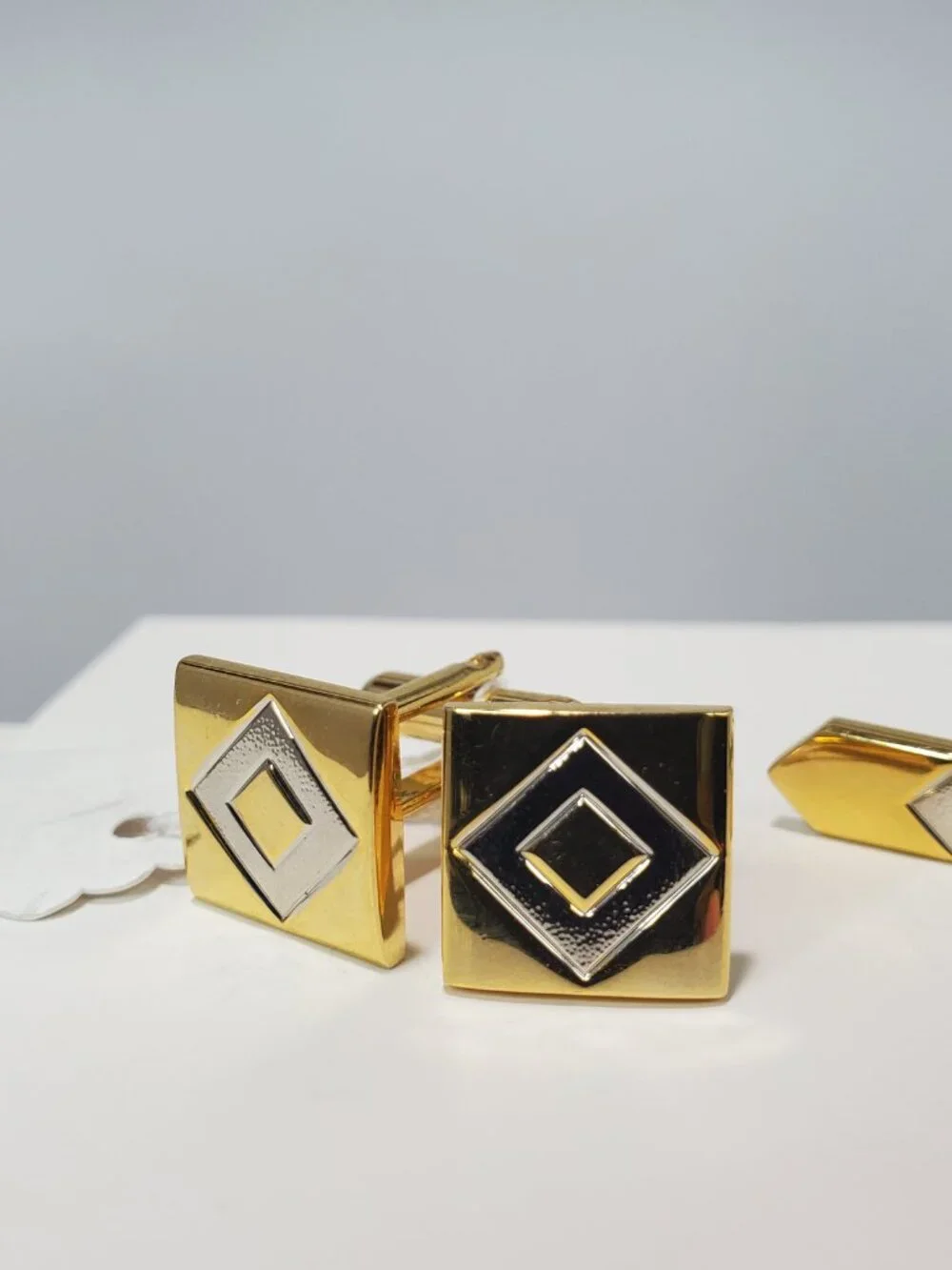 Vintage Gold & Silver-Tone Geometric 3-Piece Cufflink and Tie Clip Set
